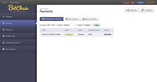 Betchain Casino Skrill Wypłaty