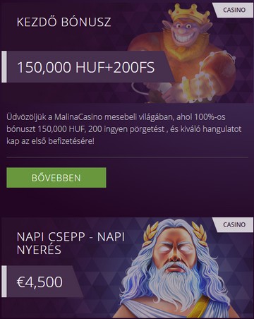 malina casino Bonus powitalny