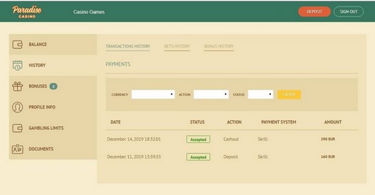 paradise Casino Wypłaty